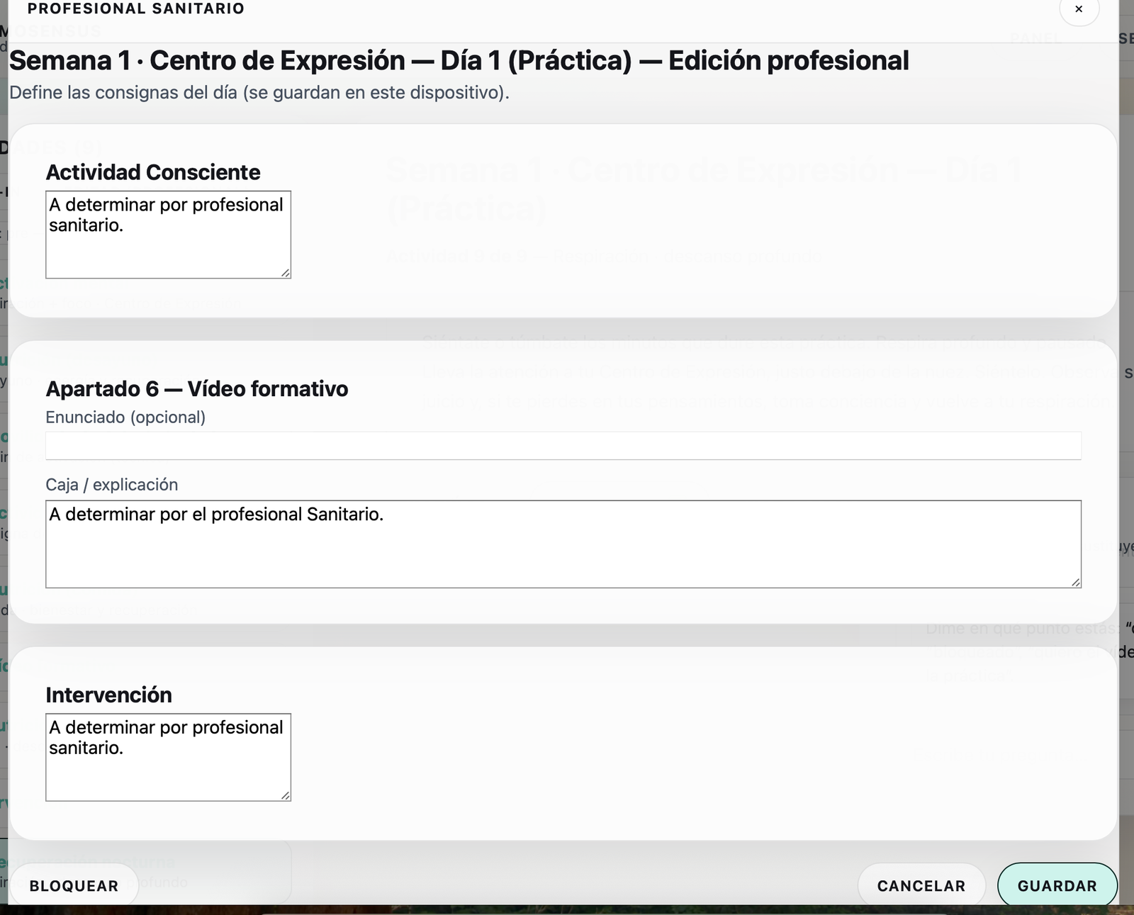 Panel profesional - salud (demo)